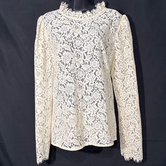 GAP Women XXL Cream Floral Lace Long Sleeve Puff Shoulder Dainty Cottagecore Fem - Picture 2 of 11